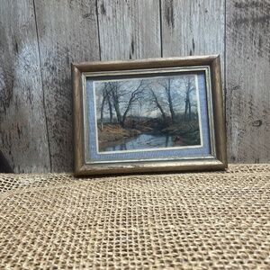 Vintage Framed Landscape Print Rustic Wood Frame Cottagecore Wall Art 6x8